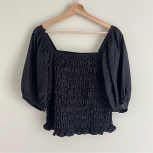 Puff Sleeve Smocked Square Neck Blouse Size Large in Black Old Navy